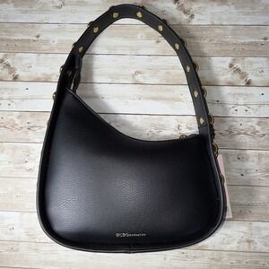 BCBGeneration Black Faux Leather Asymmetrical Hobo Bag w/ Gold Tone Stud Strap